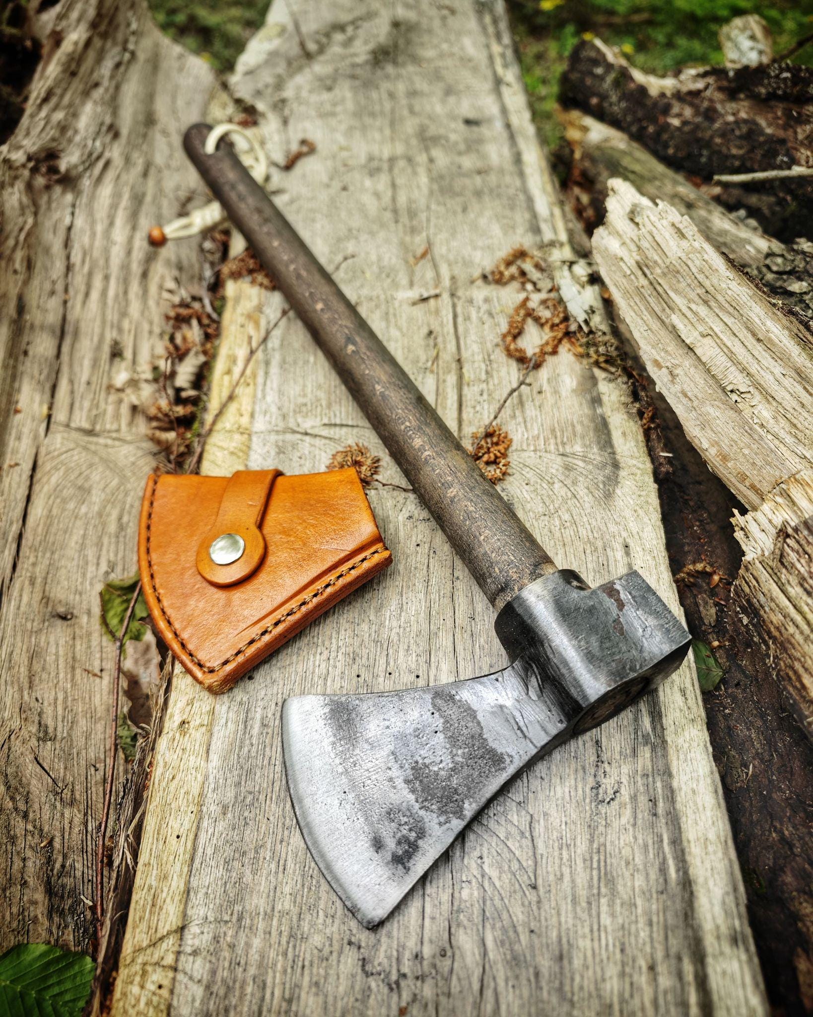 Handmade Leather Bushcraft Backpack – Includes Forged Axe, Swedish Stove with Pan, Canteen, Auger &amp; Folding Bow Saw