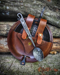 Viking Flame: Handmade Iron Pan and Spoon Set | Authentic Art with Genuine Leather Bag primitive camper set up