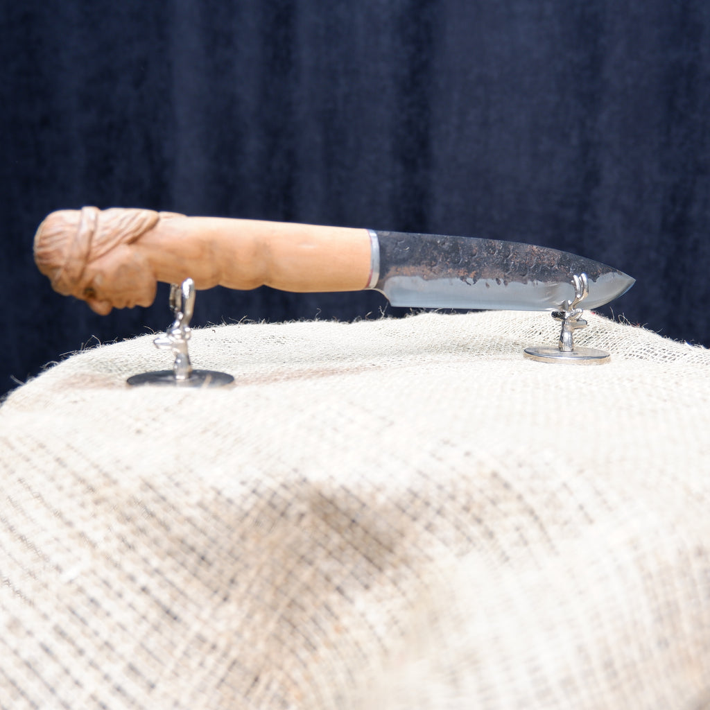 Handmade Carved Wood Knife with Hand-Stitched Genuine Leather Sheath