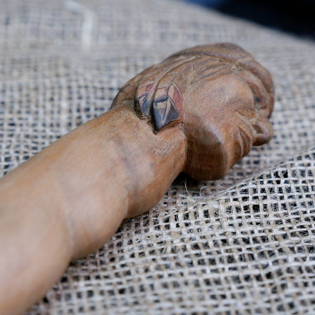 Handmade Carved Wood Knife with Hand-Stitched Genuine Leather Sheath