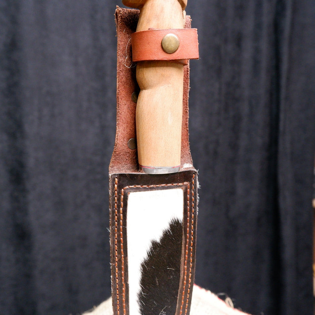 Handmade Carved Wood Knife with Hand-Stitched Genuine Leather Sheath