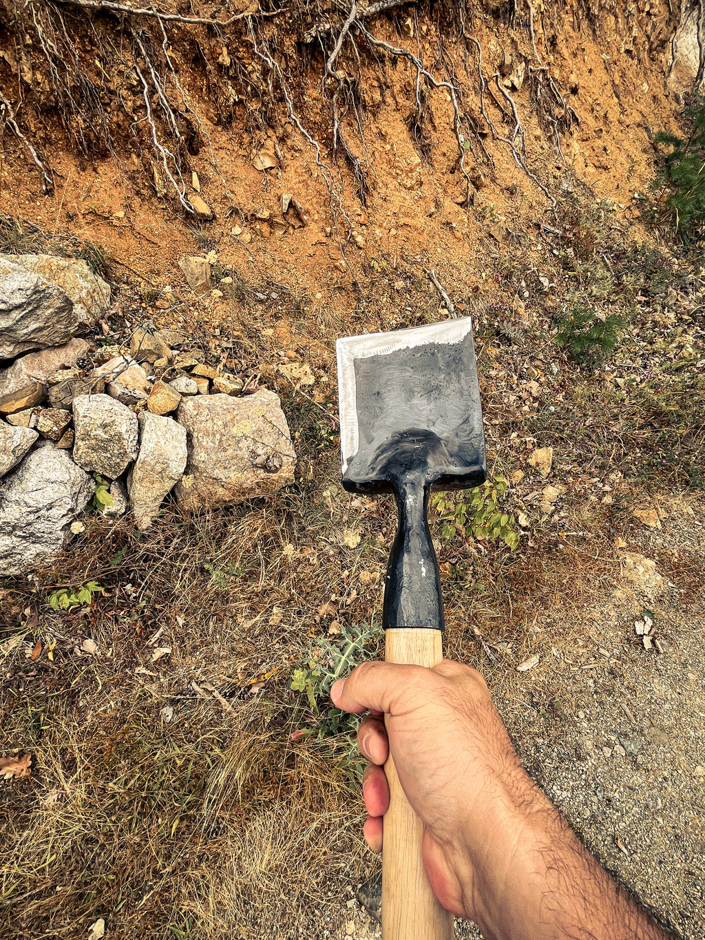 Hand Forged Compact Camping Shovel, Handmade Bushcraft Digging Tool, Small Outdoor Utility Shovel, Traditional Blacksmith Craft