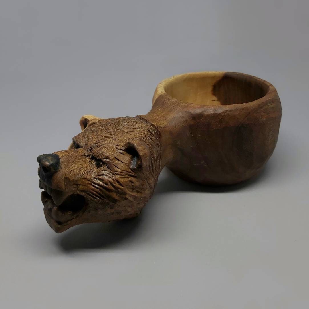 bear mug kuksa Hand carved eco friendly wooden bearcarved kuksa , mug , birch tumbler, natural , Scandi nordic cup, portable camping cup