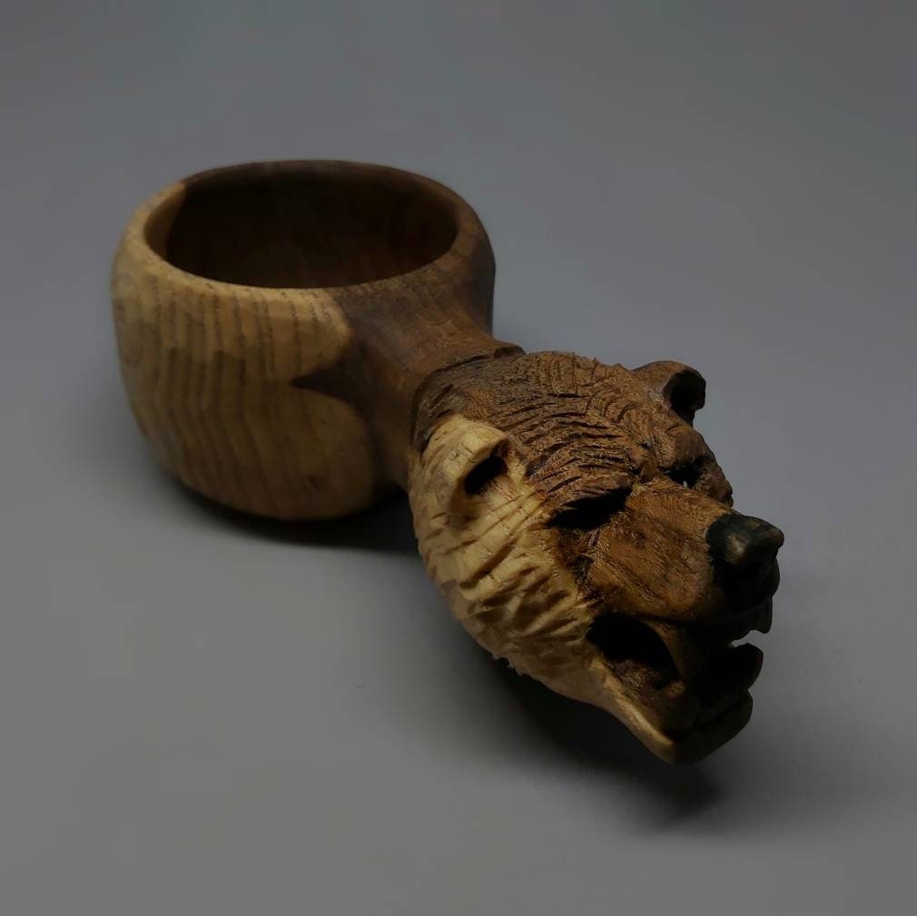 bear mug kuksa Hand carved eco friendly wooden bearcarved kuksa , mug , birch tumbler, natural , Scandi nordic cup, portable camping cup