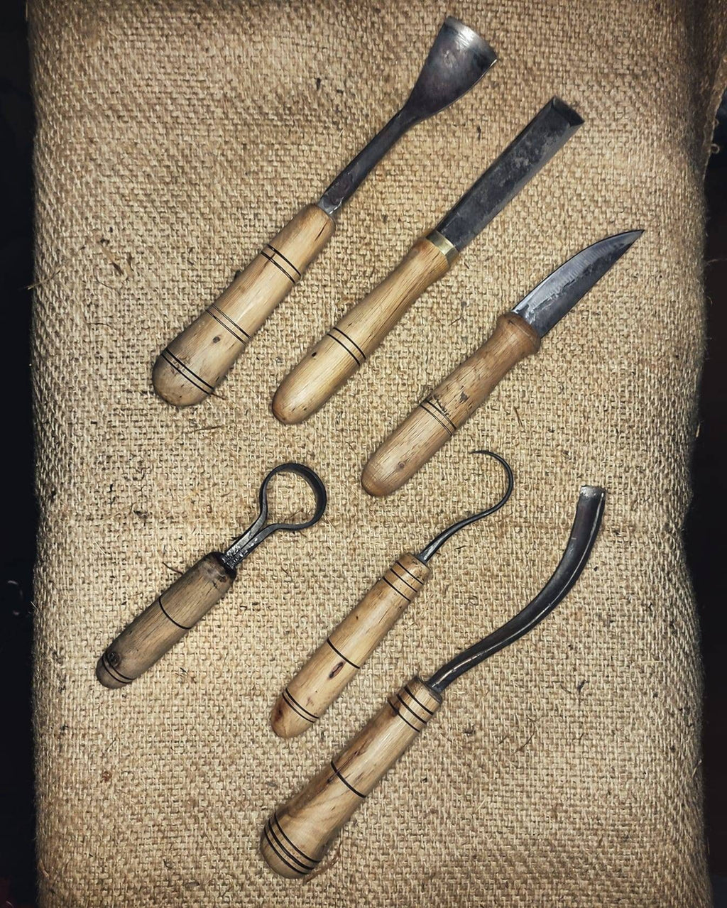 6-Piece Carving Tool Set, with genuie leather bag kuksa spoon carving