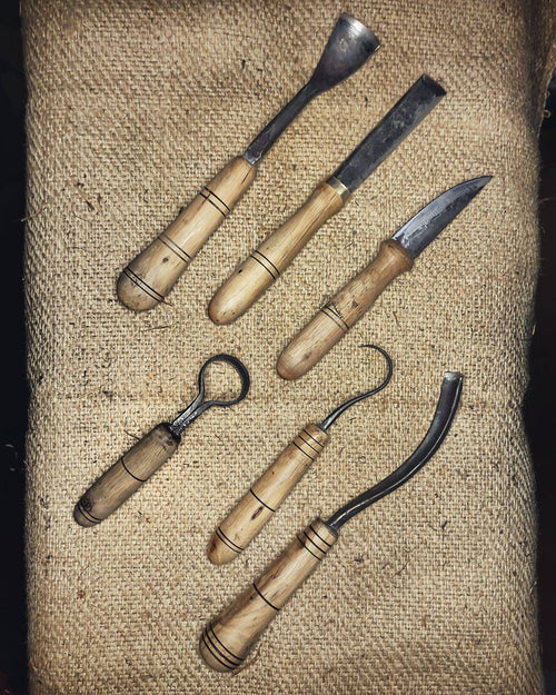 6-Piece Carving Tool Set, with genuie leather bag kuksa spoon carving