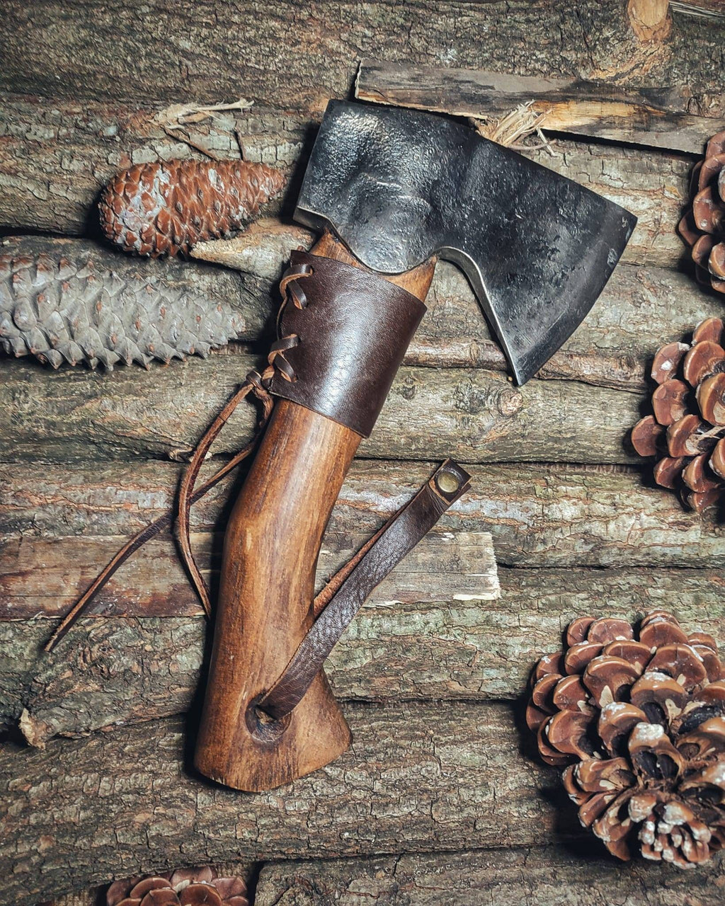 blacksmith hand forge small carving ax carpenter tool with leather sheath and canvas bag