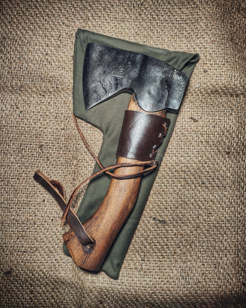 blacksmith hand forge small carving ax carpenter tool with leather sheath and canvas bag
