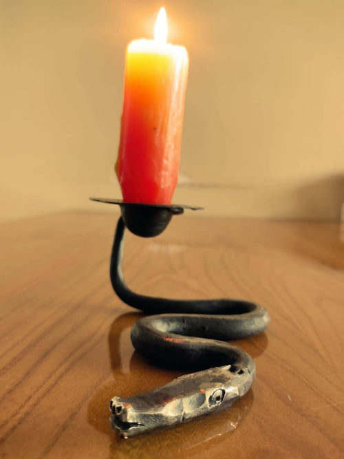 Blacksmith hand forged hadmade carbon steel snake candle holder