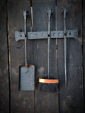 Blacksmith hand forged fireplace tools set shovel poker brush