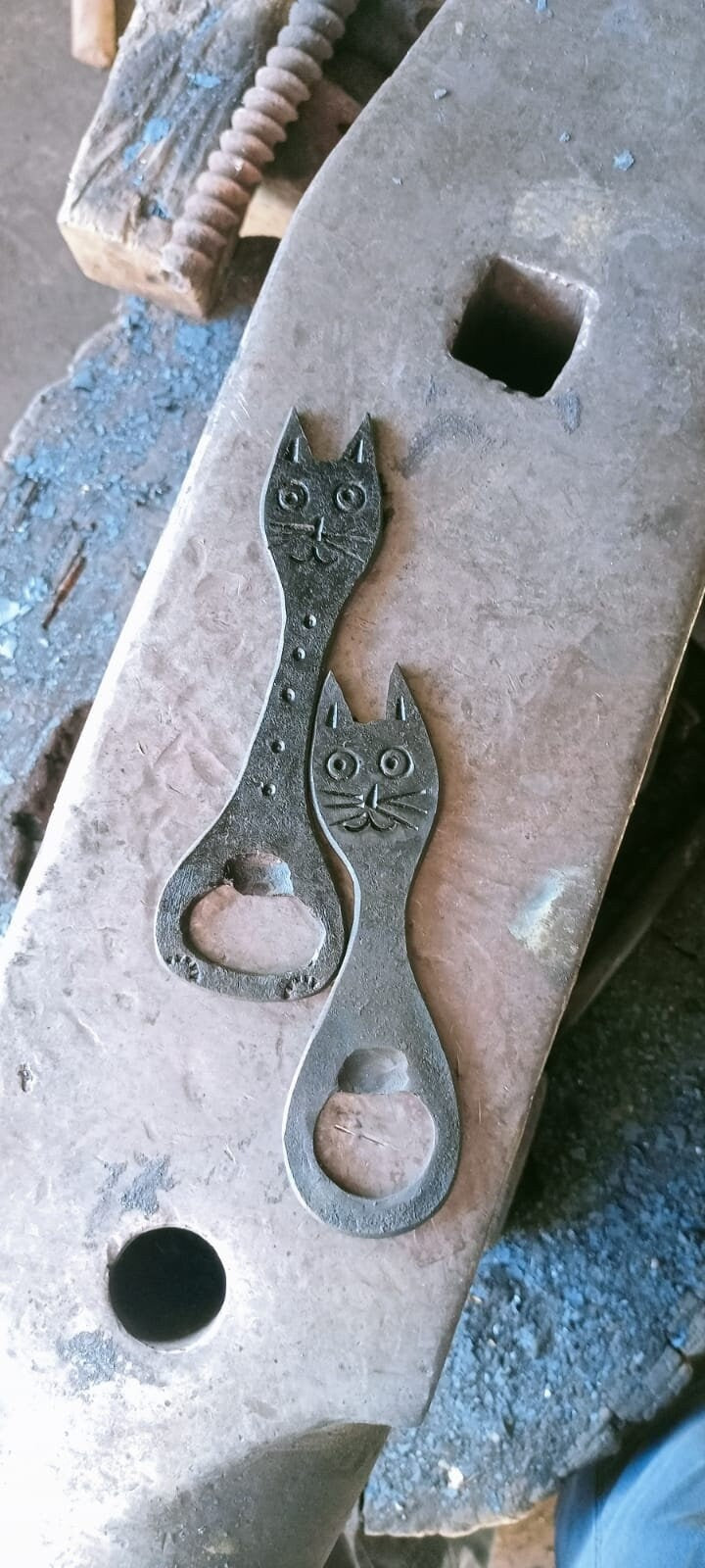 Blacksmith hand forged cat bottle opener