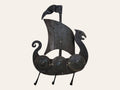 Blacksmith hand forged viking ship key holder. Key rack with 3 hacks
