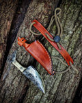Blacksmith hand forge custom neck knife with leather sheath