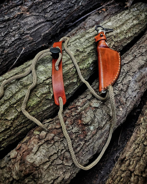 Blacksmith hand forge custom neck knife with leather sheath