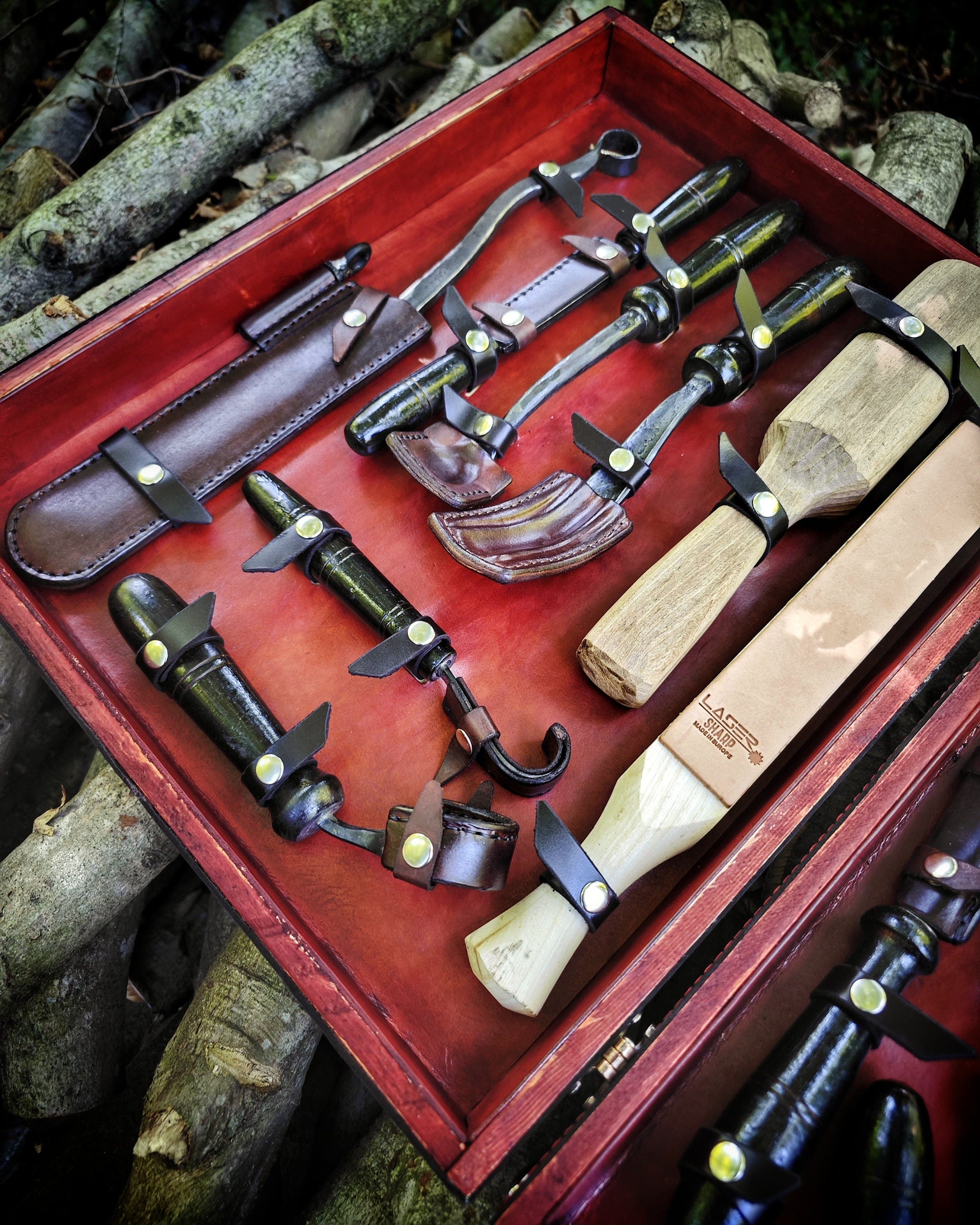 Premium Hand forged Blacksmith Woodcarving Set and Leather Bag, Every Tools are included