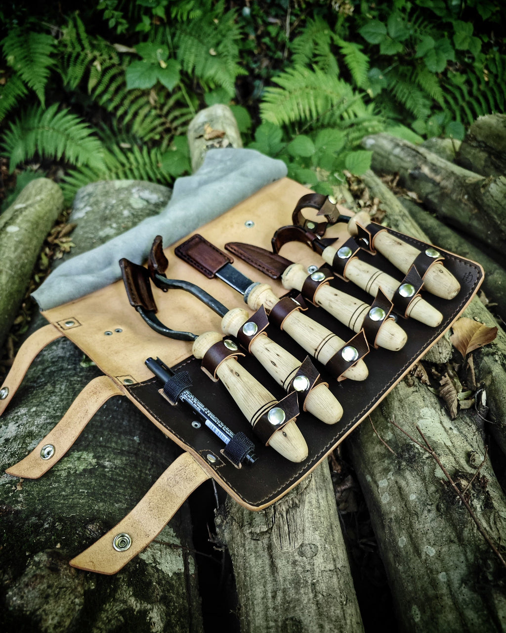 6-Piece Carving Tool Set, with genuie leather bag kuksa spoon carving