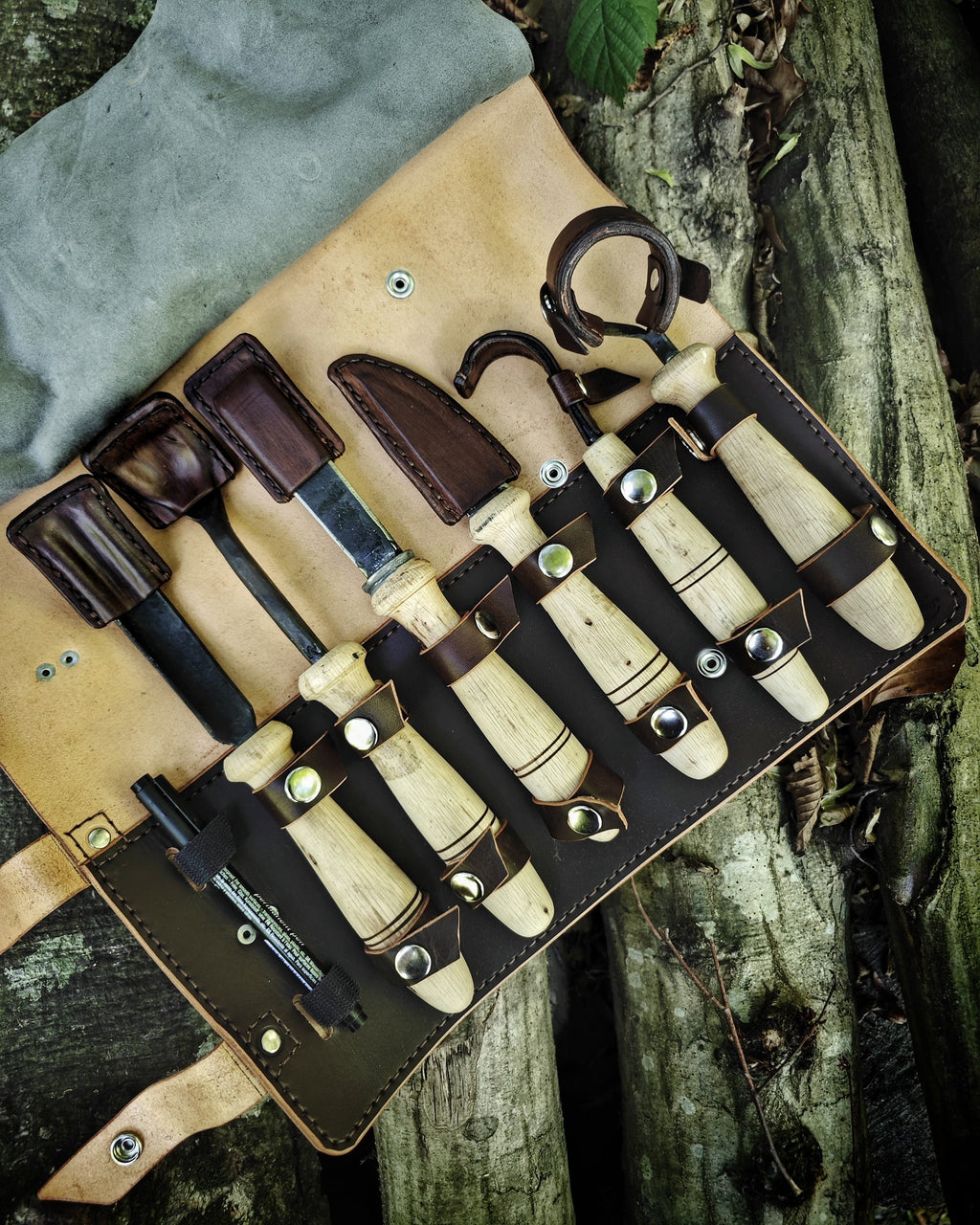 6-Piece Carving Tool Set, with genuie leather bag kuksa spoon carving