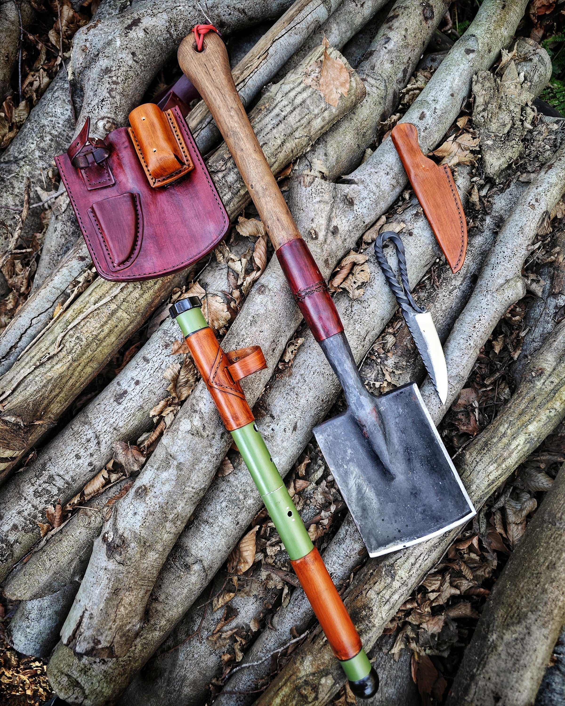 Your New Best Friend, Tactical Shovel, Blacksmith Bushraft Knife and Portable Bowsaw All in One All of handmade product