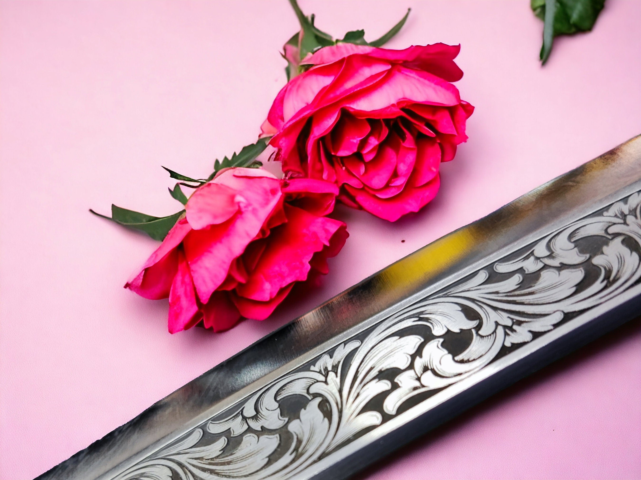 Black blacksmith hand forge engraving custom knife