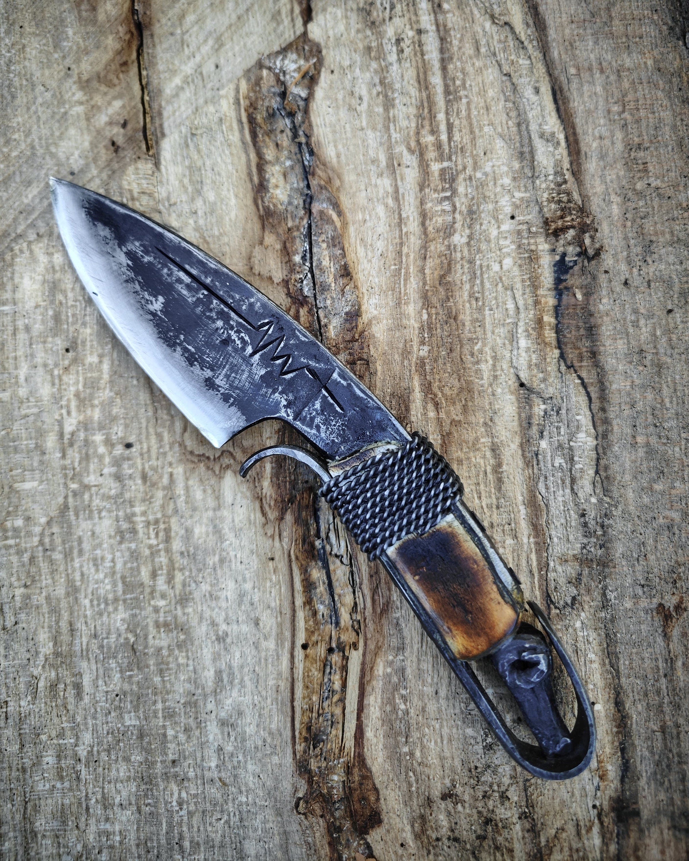 Custom Carbon Knife Made by classic hand forged blacksmith skill by handmade with original steel sheath