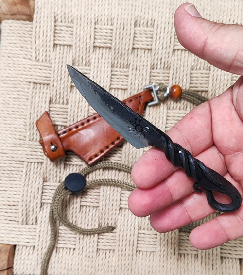 blacksmith neck knife with leather sheath