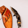Handmade blacksmith uniquie style custom carbon steel hunter bushcraft knife with leather sheath