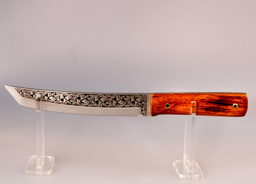Black blacksmith hand forge engraving custom knife