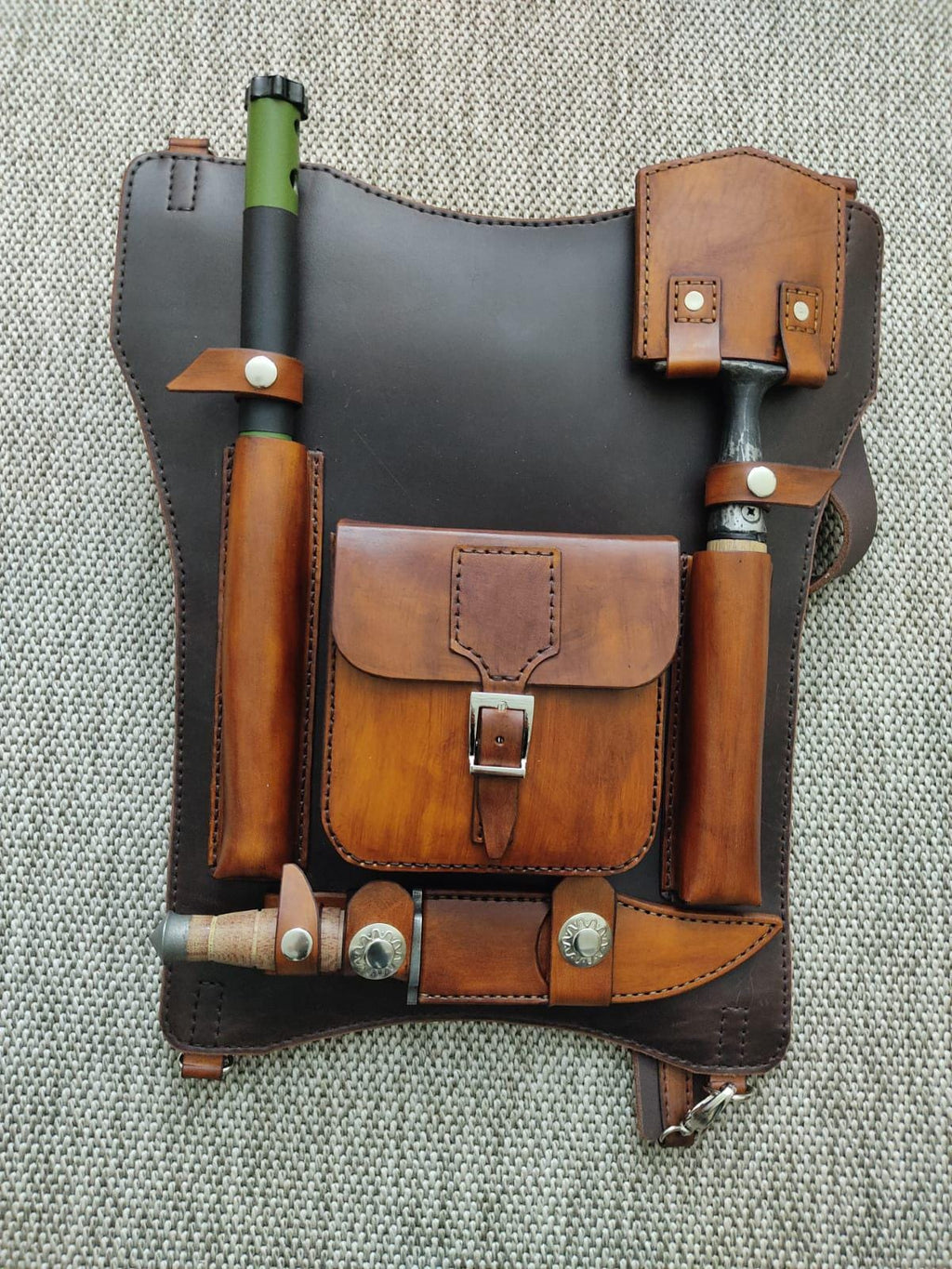 All-in-One Survival Kit: Bowsaw, Tactical Shovel, Knife with Comfortable Backpack Sheath Bushcraft Kit Camper Kit Genuie Leather