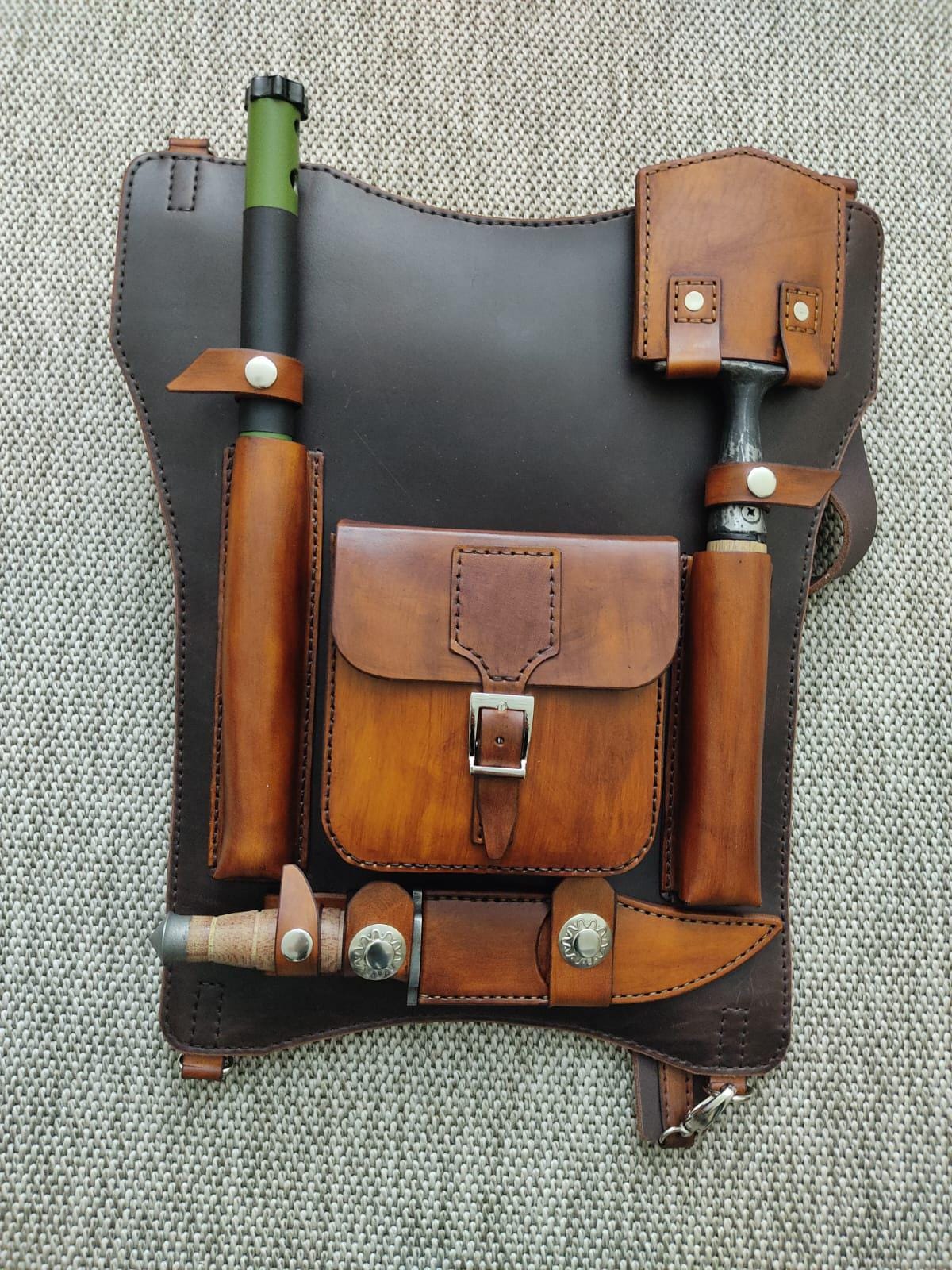 All-in-One Survival Kit: Bowsaw, Tactical Shovel, Knife with Comfortable Backpack Sheath Bushcraft Kit Camper Kit Genuie Leather