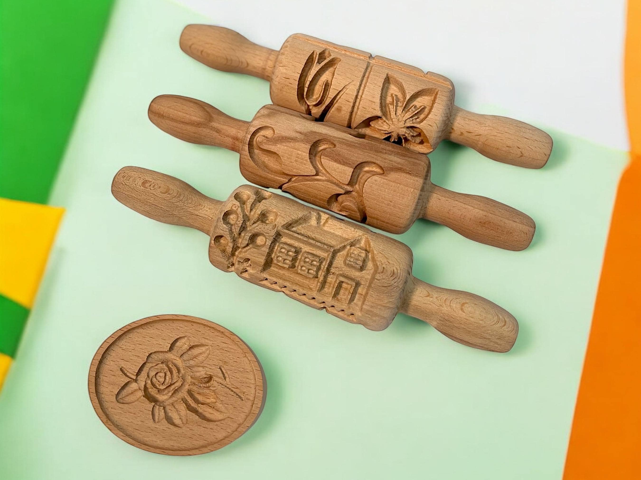 Handcrafted Wooden Embossed Rolling Pin – Perfect for Cookies, Pastries, and Play Dough